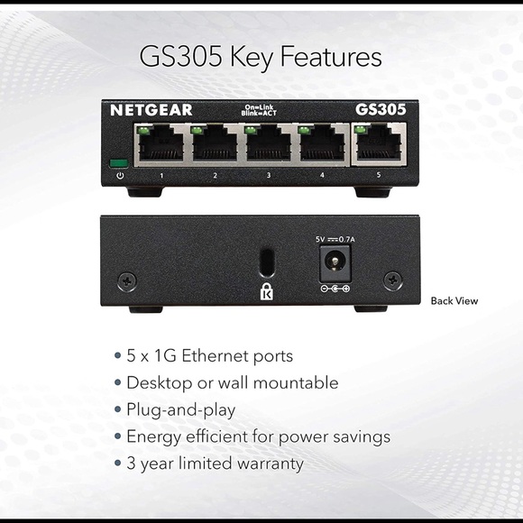 NETGEAR 5 port Ethernet unmanaged switch - Picture 3 of 4